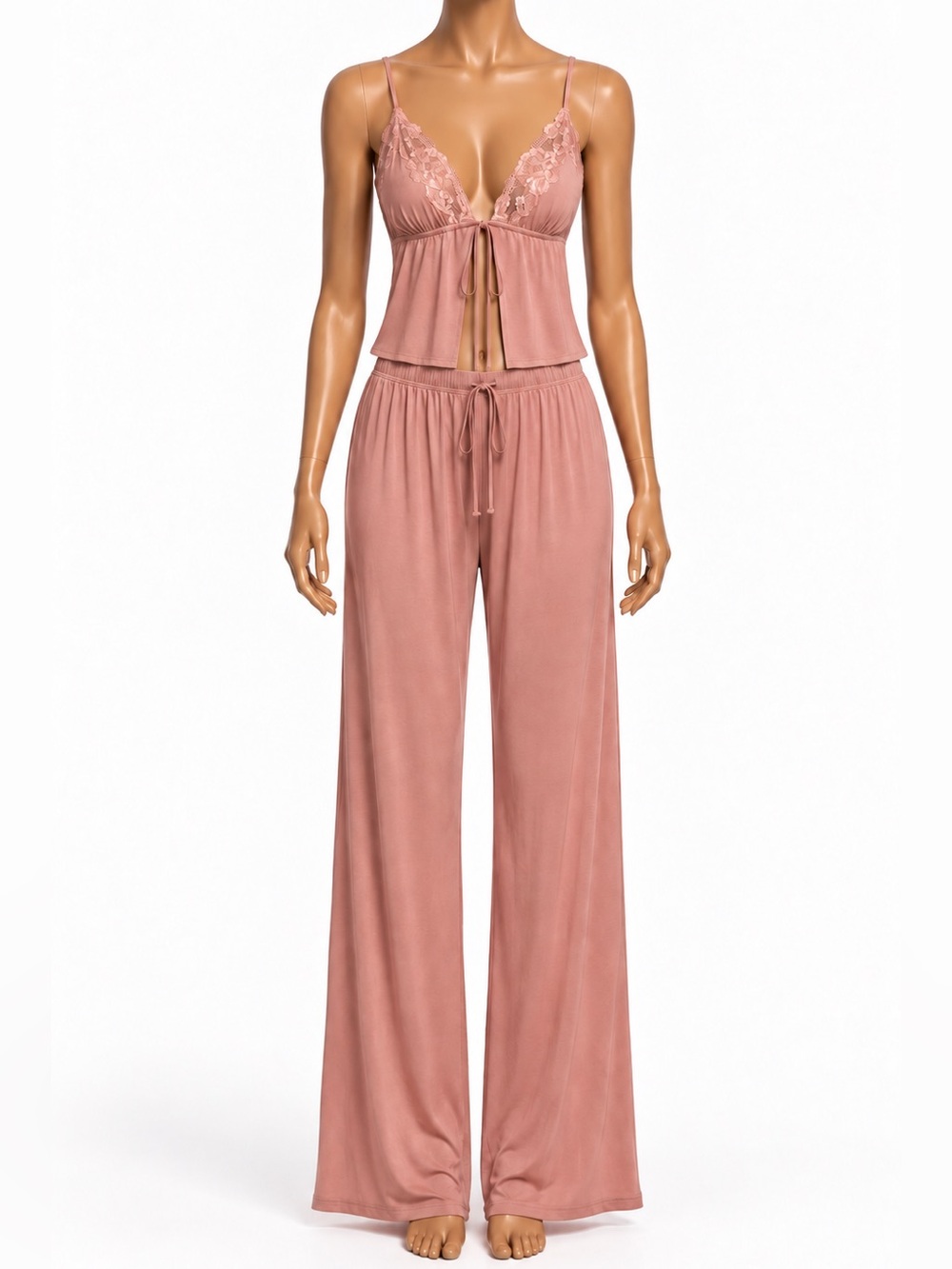 Victoria's Secret Rose Blush Lace-Trim Pyjama 3-Piece Set